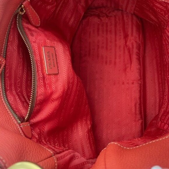 Prada Vitello Daino Side Pocket Hobo Shoulder Bag Papaya - Picture 3 of 7